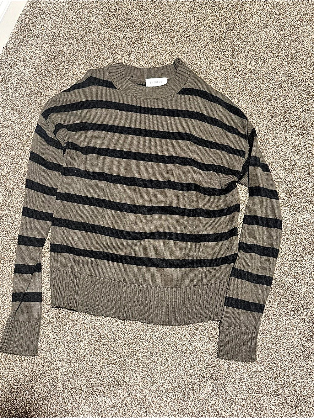 EVEREVE Striped Crewneck Sweater in Brown & Black Size XS